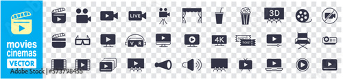 Movies Cinemas line icons collection Editable stroke vector