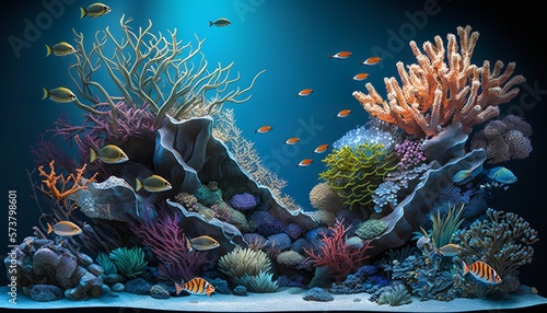 Fototapeta Naklejka Na Ścianę i Meble -  A vibrant reef tank with a variety of coral