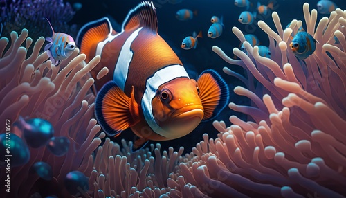 Fotografia A playful clownfish swimming