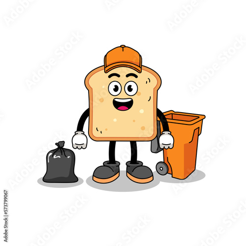 Illustration of bread cartoon as a garbage collector