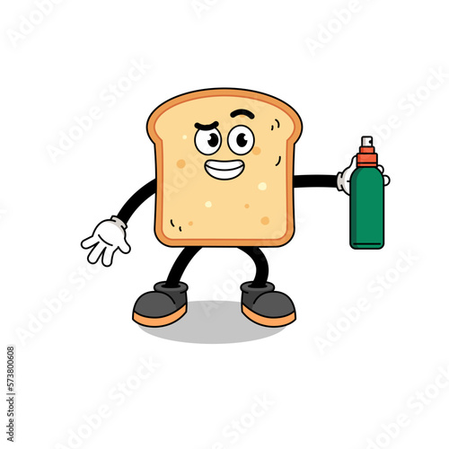 bread illustration cartoon holding mosquito repellent