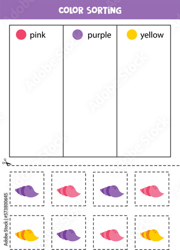 Sort cute seashells by colors. Learning colors for children.