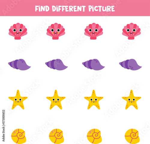 Find different sea animal in each row. Logical game for preschool kids.