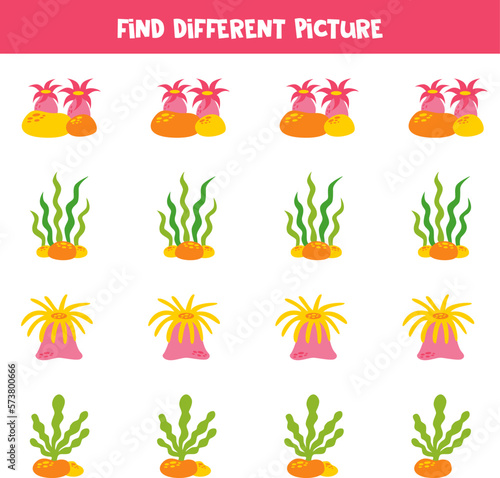 Find different sea weed in each row. Logical game for preschool kids.