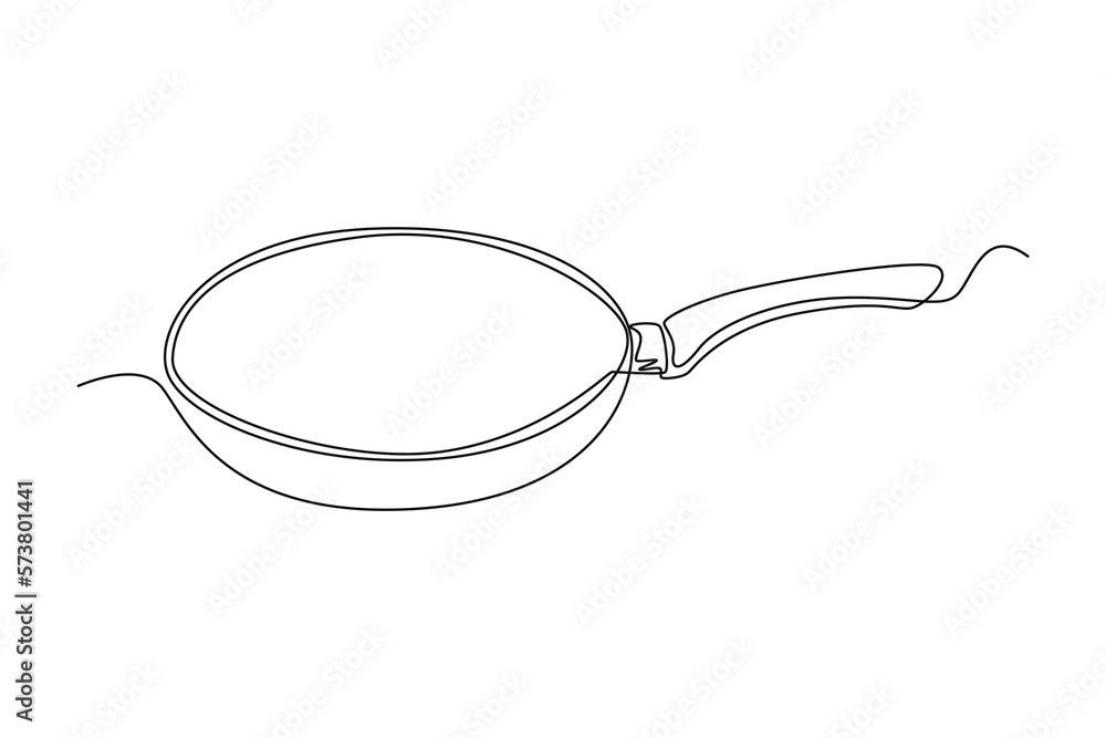Single one line drawing pan. Cooking utensil concept. Continuous line draw design graphic vector illustration. Single one line drawing pan. Cooking utensil concept. Continuous line draw design graphic vector illustration.