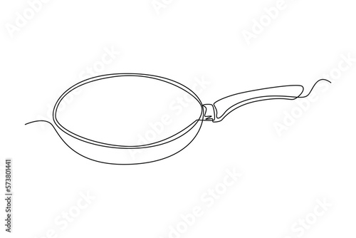Single one line drawing pan. Cooking utensil concept. Continuous line draw design graphic vector illustration.