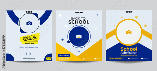 Back to school social media template designs  school admission web banner template design set  