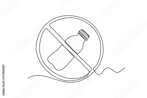 Single one line drawing No plastic bottle. Healthcare at school concept. Continuous line draw design graphic vector illustration.