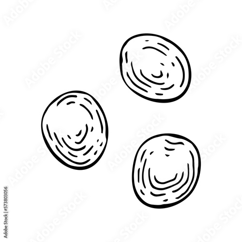 Chocolate dragees sketch. Sweet food, candy. Candies with filling nuts, raisins. Cocoa bean product. Hand drawn vector doodle illustration.
