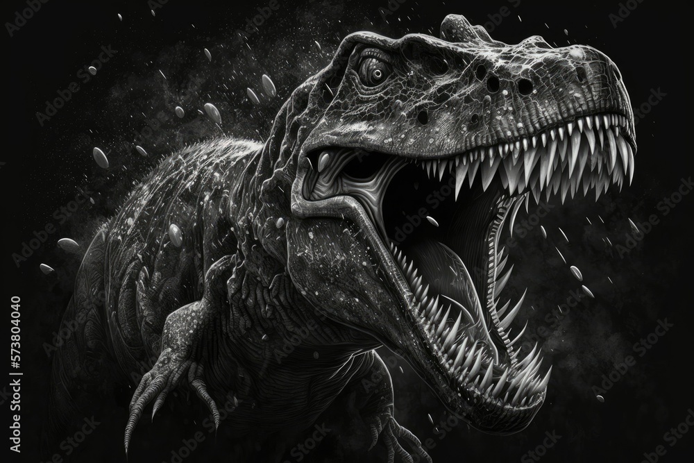 Illustration of a Tyrannosaurus rex, a dinosaur from the Jurassic period, baring his teeth. Generative AI Illustration of a Tyrannosaurus rex, a dinosaur from the Jurassic period, baring his teeth. Generative AI