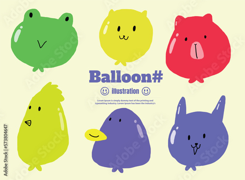 Set balloon and cute animal cartoon characters hand drawn illustration