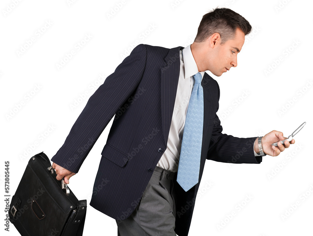 Portrait of a Businessman with Briefcase Using Smartphone Portrait of a Businessman with Briefcase Using Smartphone