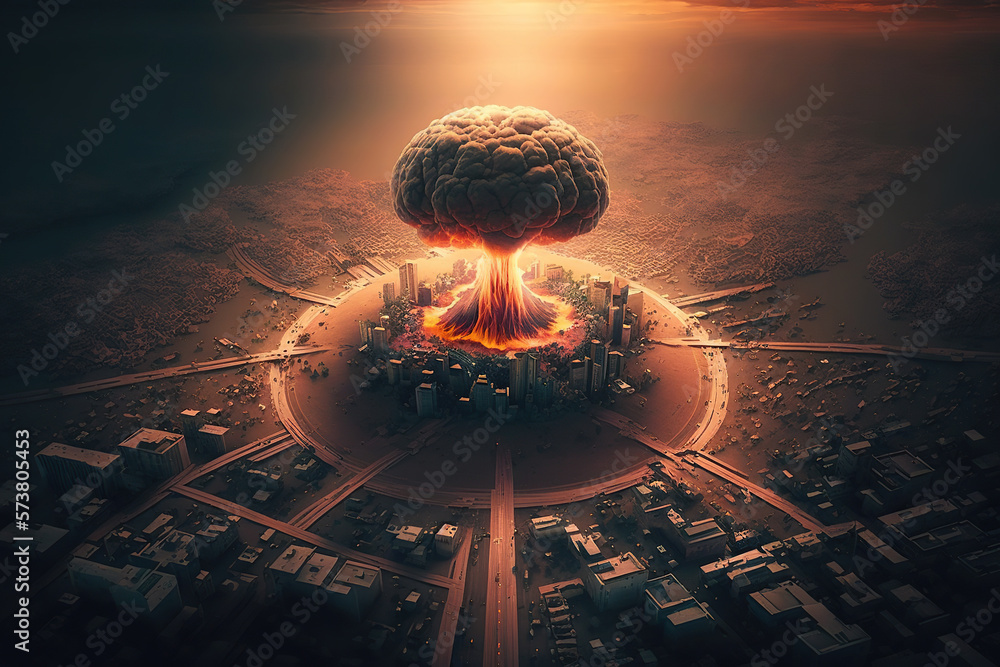 Aerial View Terrifying Nuclear Explosion Bomb In The City, Intense ...