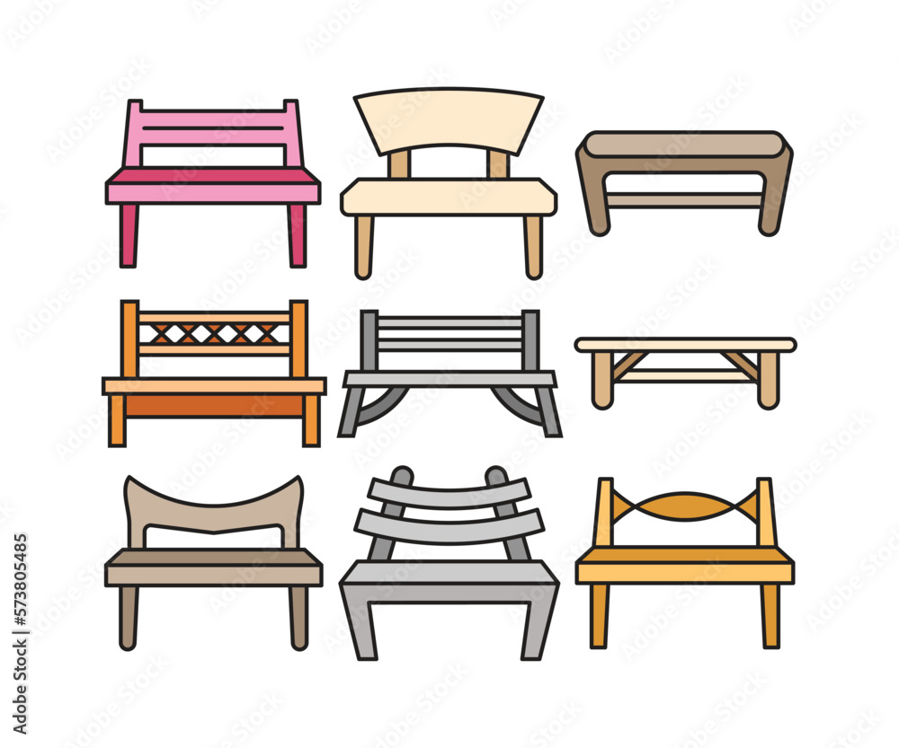 bench and chair icons illustration bench and chair icons illustration