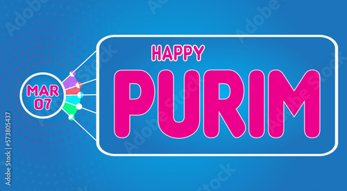 Happy Purim, March 07. Calendar of March Retro Text Effect, Vector design