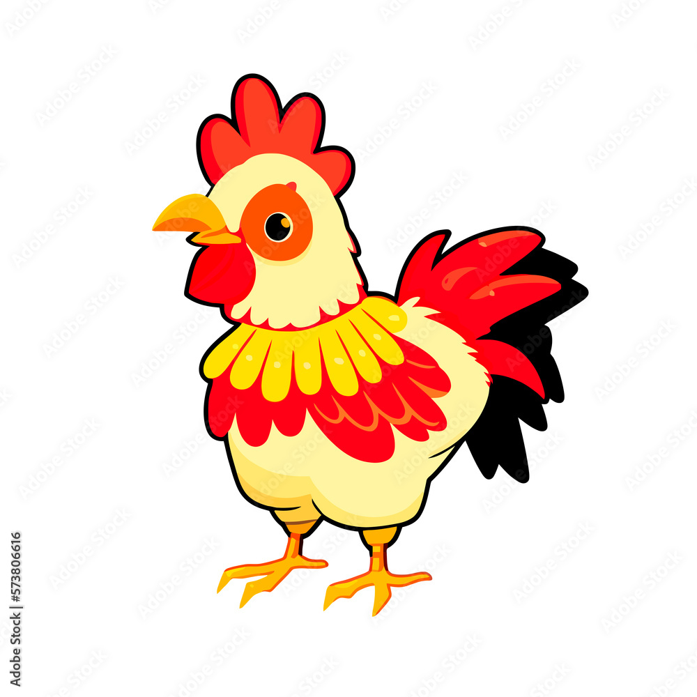 Cute rooster isolated on white background. Colorful vector illustration. Icon