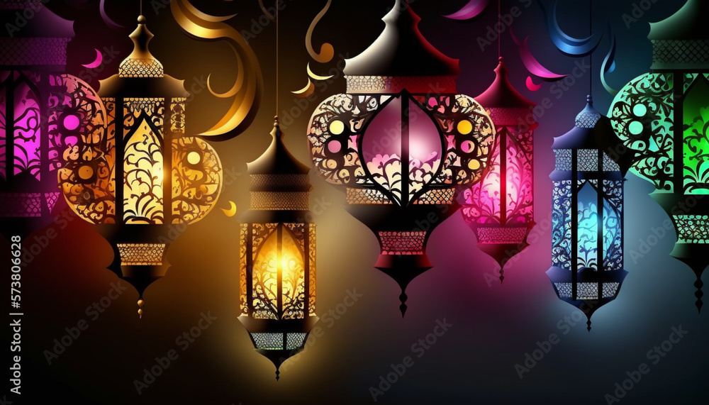 Ramadan kareem lantern background decoration, greeting card background for ramadan. Ai generative image, 