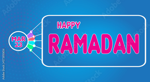 Happy Ramadan, March 23. Calendar of March Retro Text Effect, Vector design