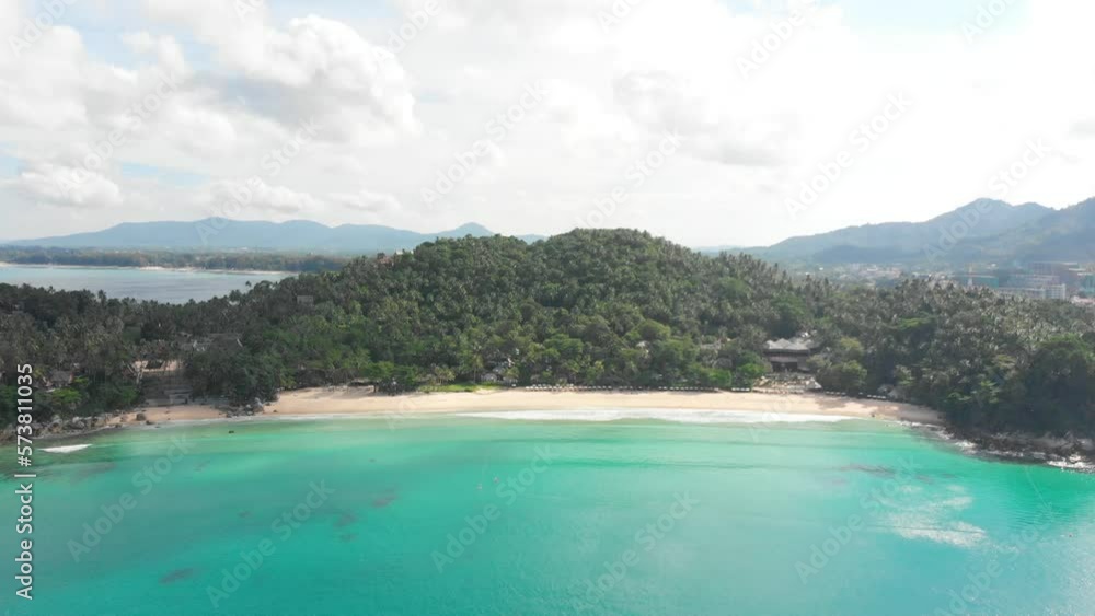Rising drone over hidden Pansea Beach in Phuket, Thailand Rising drone over hidden Pansea Beach in Phuket, Thailand