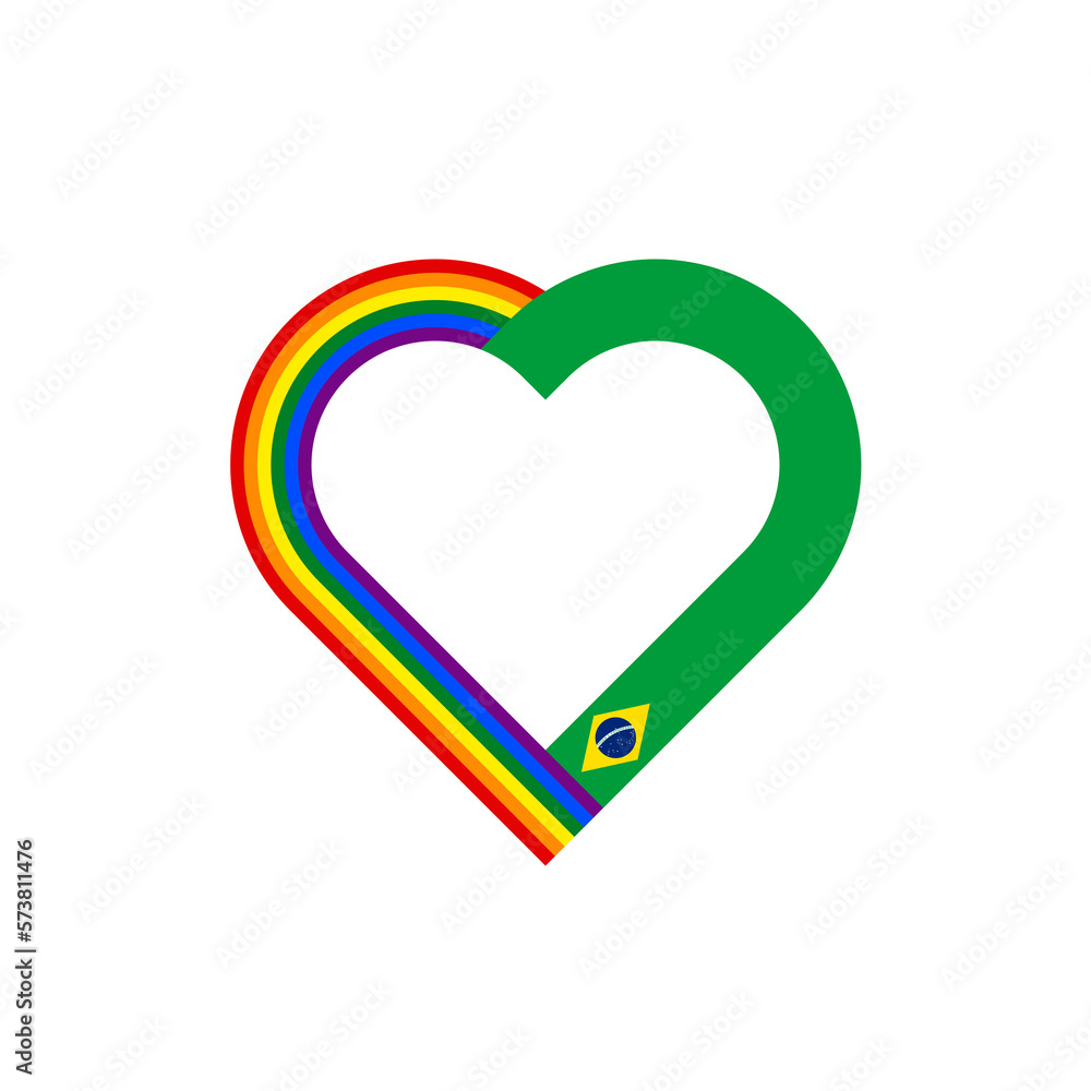 unity concept. heart ribbon icon of rainbow and brazil flags. transparent png background unity concept. heart ribbon icon of rainbow and brazil flags. transparent png background