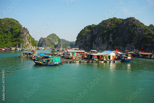 Floating fishers village in Lan Ha bay near Ha Long bay in Vietnam 