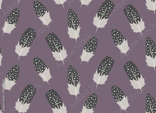 Seamless pattern with guinea fowl feathers. Beautiful nature texture in flat style.