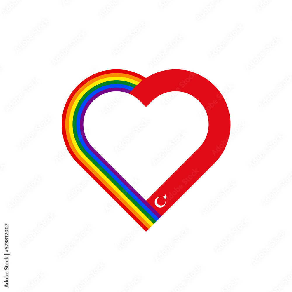 unity concept. heart ribbon icon of rainbow and turkey flags. PNG