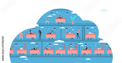 Job position illustration, transparent background. Flat tiny work hierarchy persons concept. Professional employment system with boss, executive and manager relations.