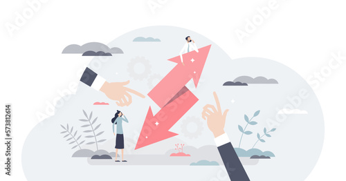 Strategy shift and business direction change to opposite tiny person concept.