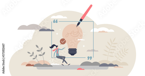 Writing inspiration and creative content imagination tiny person concept, transparent background.Artist with muse to write innovative story or literature work illustration.