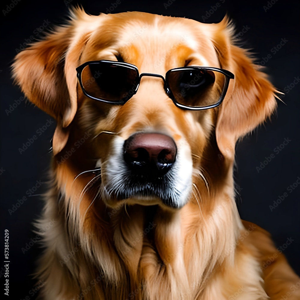 Portrait of a Golden Retriever wearing glasses. made with generative ai