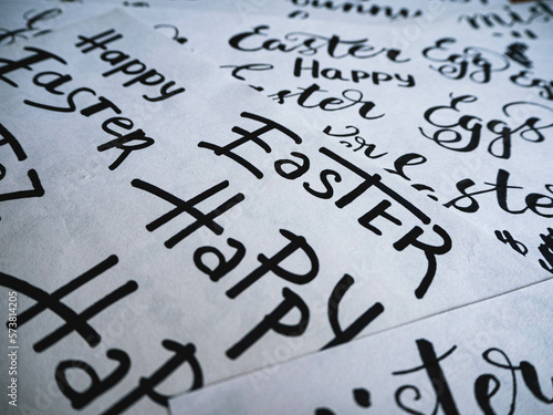 Happy Easter calligraphy.  Spring lettering page illustration