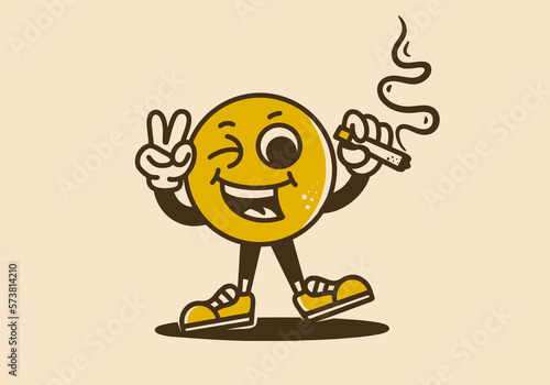 Head ball character holding a cigarette with smiling face