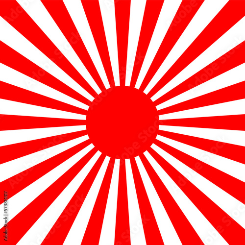 Red circle sun with sunlight rays japanese style icon on white background flat vector design