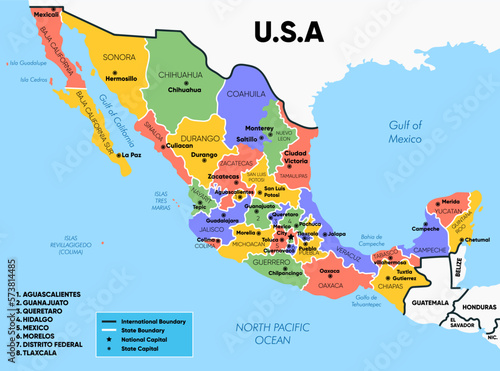 Mexico Map with Detailed State and City Names