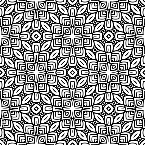 Vector geometric seamless pattern. Minimal ornamental background with abstract shapes. Black and white texture. Simple abstract ornament background. Dark repeat design for decor  fabric  cloth.