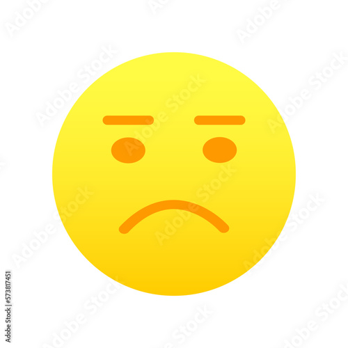 Yellow emoji face with upset emotion, droopy mouth corners, dejected look, glumness mimicry. Unhappy, sad, depressed emotion. Emoticon icon isolated on white background. Vector illustration