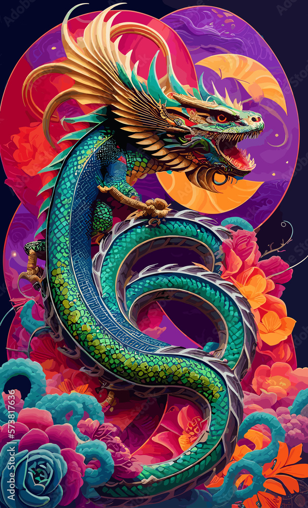 Colorful Chinese dragon illustration art