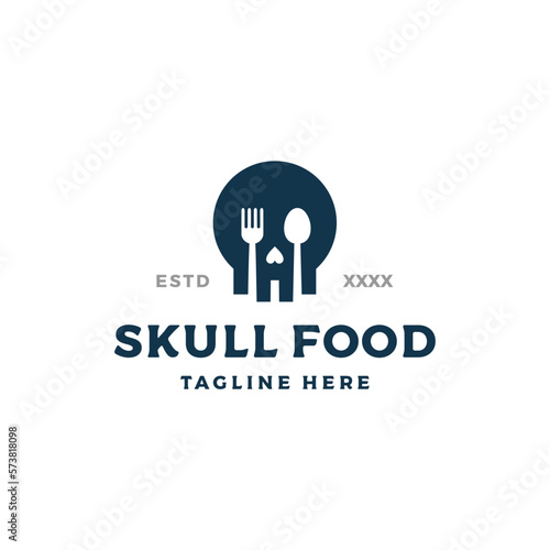 Skull combination with spoon and fork logo design vector illustration