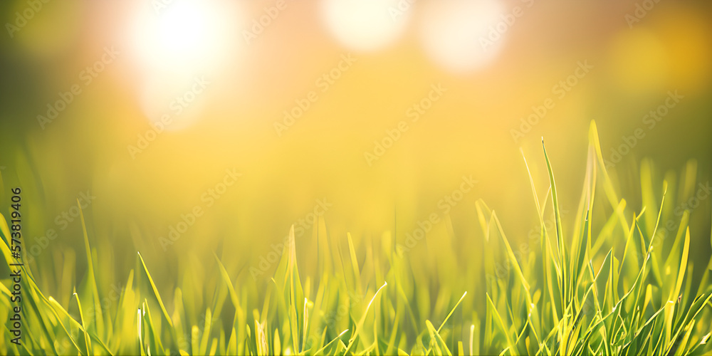 green grass field background with warm light, illustration, Generative, AI