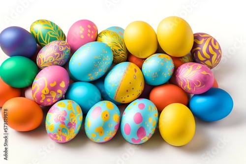 Colorful easter eggs on white background. Happy Easter  Festive Decoration for Spring Celebration