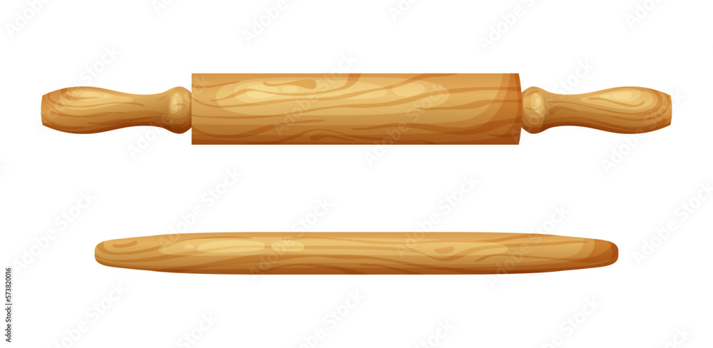 Fresh raw dough for bakind. Homemade tasty bread. Cartoon of wooden kitchen rolling pin. Vector illustration for menu, cafe, restaurant Fresh raw dough for bakind. Homemade tasty bread. Cartoon of wooden kitchen rolling pin. Vector illustration for menu, cafe, restaurant