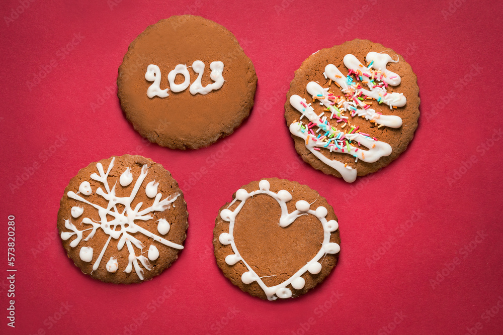 Cookies on red background Cookies on red background