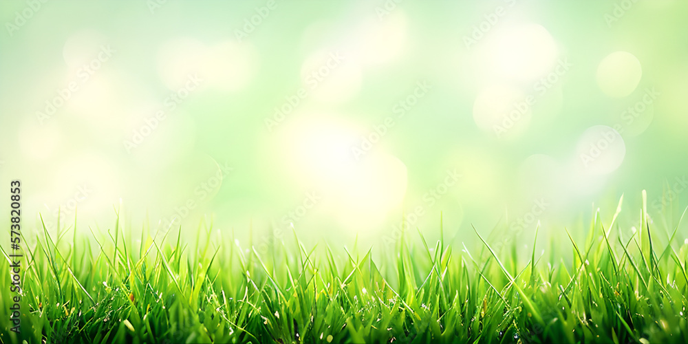 green grass field background with warm light, illustration, Generative, AI