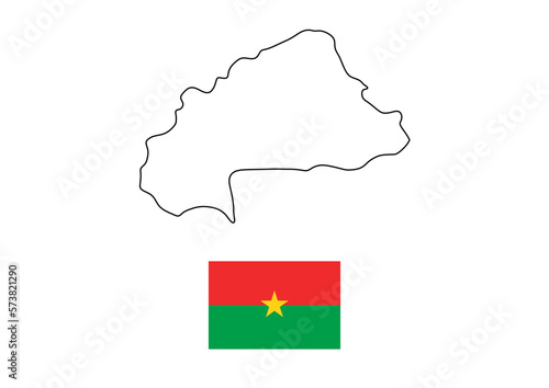 Vector minimalist map of Burkina Faso with flag of the country, flag of Burkina Faso with smooth map. Suitable for minimalist designs. Space for text.