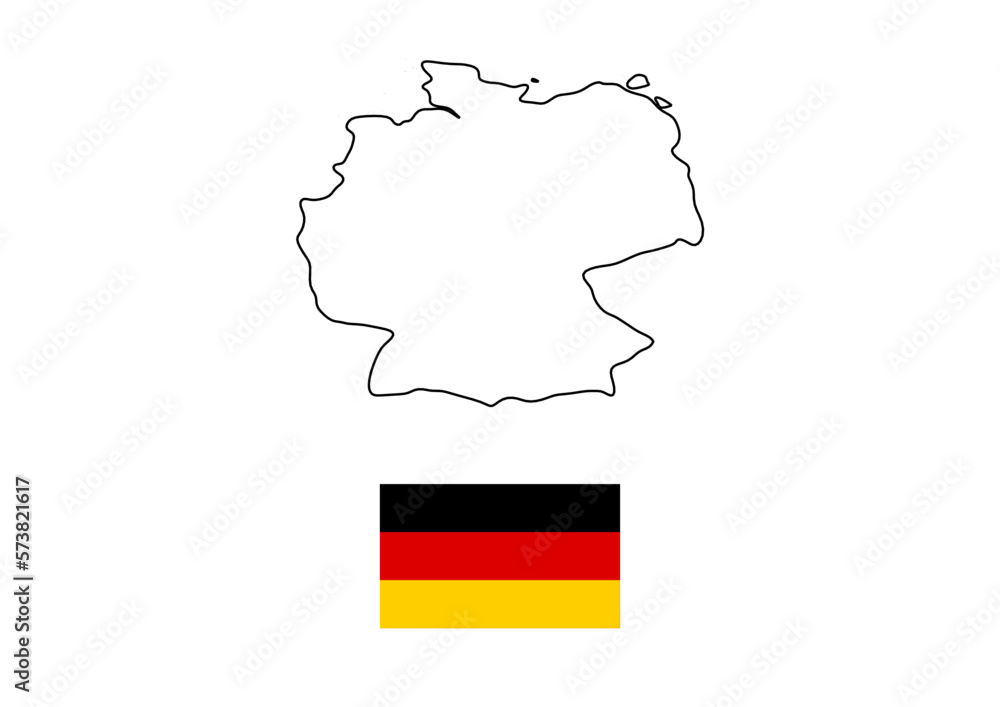 Fototapeta premium Vector minimalist map of Germany with flag of the country, flag of Germany with smooth map. Suitable for minimalist designs. Space for text.