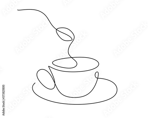 Hand drawing single one line of cup of coffee isolated on white background.