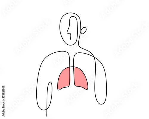 Hand drawing single one line of man lung isolated on white background.