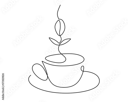 Hand drawing single one line of cup of coffee isolated on white background.