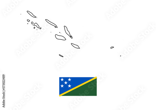 Vector minimalist map of Solomon Islands with flag of the country, flag of Solomon Islands with smooth map. Suitable for minimalist designs. Space for text.